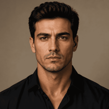 Homem com rosto masculino olhando para frente, destacando mandíbula, queixo e contornos faciais.