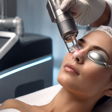 Paciente durante tratamento dermatológico com laser de picossegundos